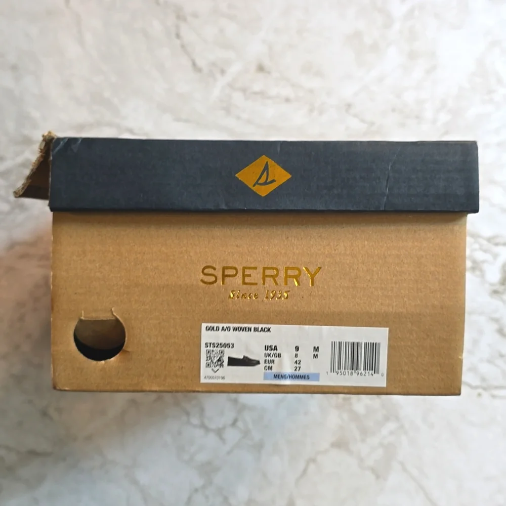 NIB Sperry Men's Gold Cup A/O woven black boat shoes, size 9